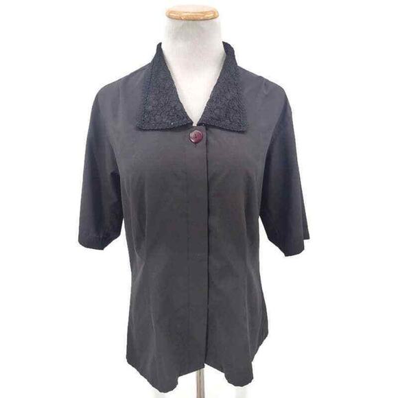 Vintage Johnathan Logan Black lace collar Dark Academia fitted button up size 10 - Picture 1 of 5